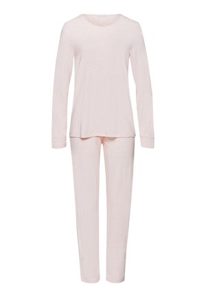 Light pink long-sleeve top and matching pants made of soft fabric. The top features a round neckline, and the pants have a straight cut.