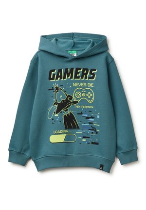 WITH RIBBED CUFFS AND HEM MULTICOLOR PRINT ON FRONT EMBROIDERED LOGO ON LEFT SLEEVE - Hoodie - grey