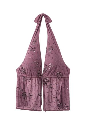 Stradivarius, EMBROIDERED HALTER TOP WITH RHINESTONES - Blouse - dark red