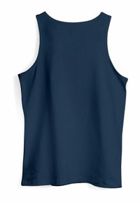 Navy blue sleeveless tank top with a round neck and smooth texture, featuring a lightweight fabric with no visible patterns or accents.