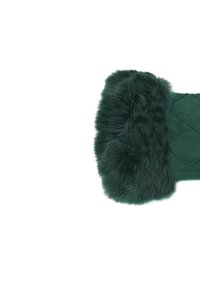 Fascia in pelliccia sintetica verde con tessuto trapuntato, presenta una texture morbida e un design ampio. Offre calore e comfort per il tempo freddo.