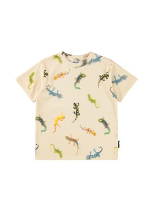 Creme kortærmet t-shirt med farverige firbenets prints. Lavet af blødt stof med en afslappet pasform. Molo branding på kanten.