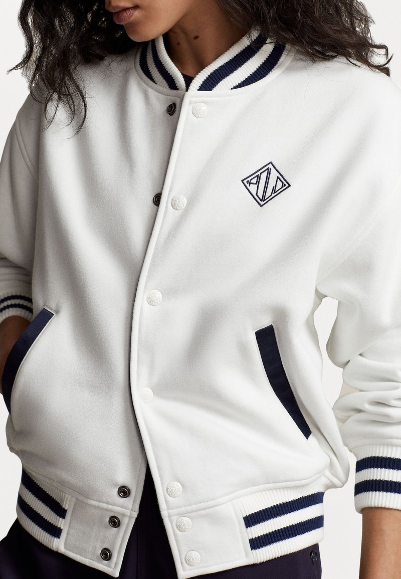 White Polo Bomber Jacket Polo Ralph Lauren Mens Silver Double-Knit