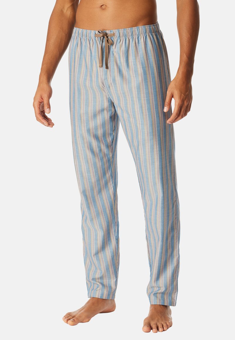 Pantaloni del pigiama a righe azzurro chiaro, realizzati in cotone. Presentano una cintura elastica con coulisse e una vestibilità comoda.