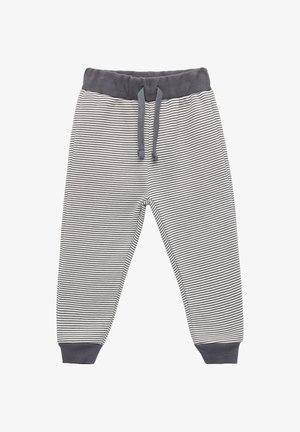 Gestreifte Sweatpants in Grau und Weiß. Weicher, dehnbarer Stoff mit elastischem Bund und verstellbarem Kordelzug. Mit Bündchen am Saum für eine optimale Passform.