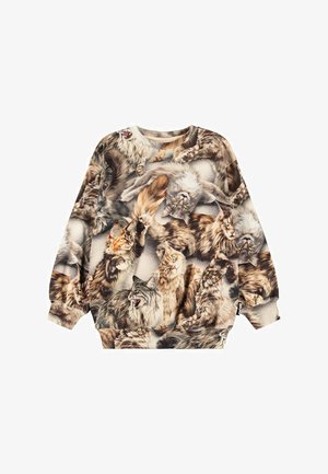 Sweater met lange mouwen, voorzien van een multi-kleurige, fotografische print van verschillende katten. Gemaakt van zachte stof met ribgebreide manchetten en hals.