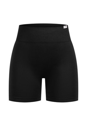 Sorte atletiske shorts med en bred, ribbet talje. Fremstillet af et glat, strækbart materiale; har et enkelt og rent design.