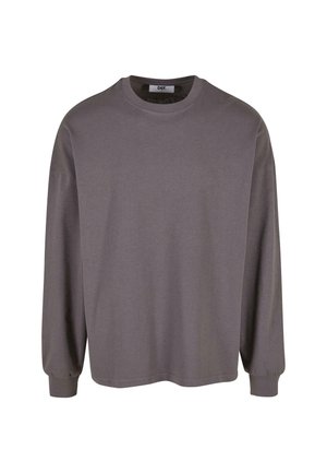 Langärmliger Pullover mit Rundhalsausschnitt aus grauem Stoff. Mit elastischen Bündchen und lockerer Passform. Hergestellt aus weichem, atmungsaktivem Material.