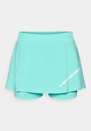Athletischer Skort in Minzgrün mit integrierten Shorts, elastischem Bund und weißem Logo. Glatte Textur mit Seitentaschen und mehrlagigem Saum.