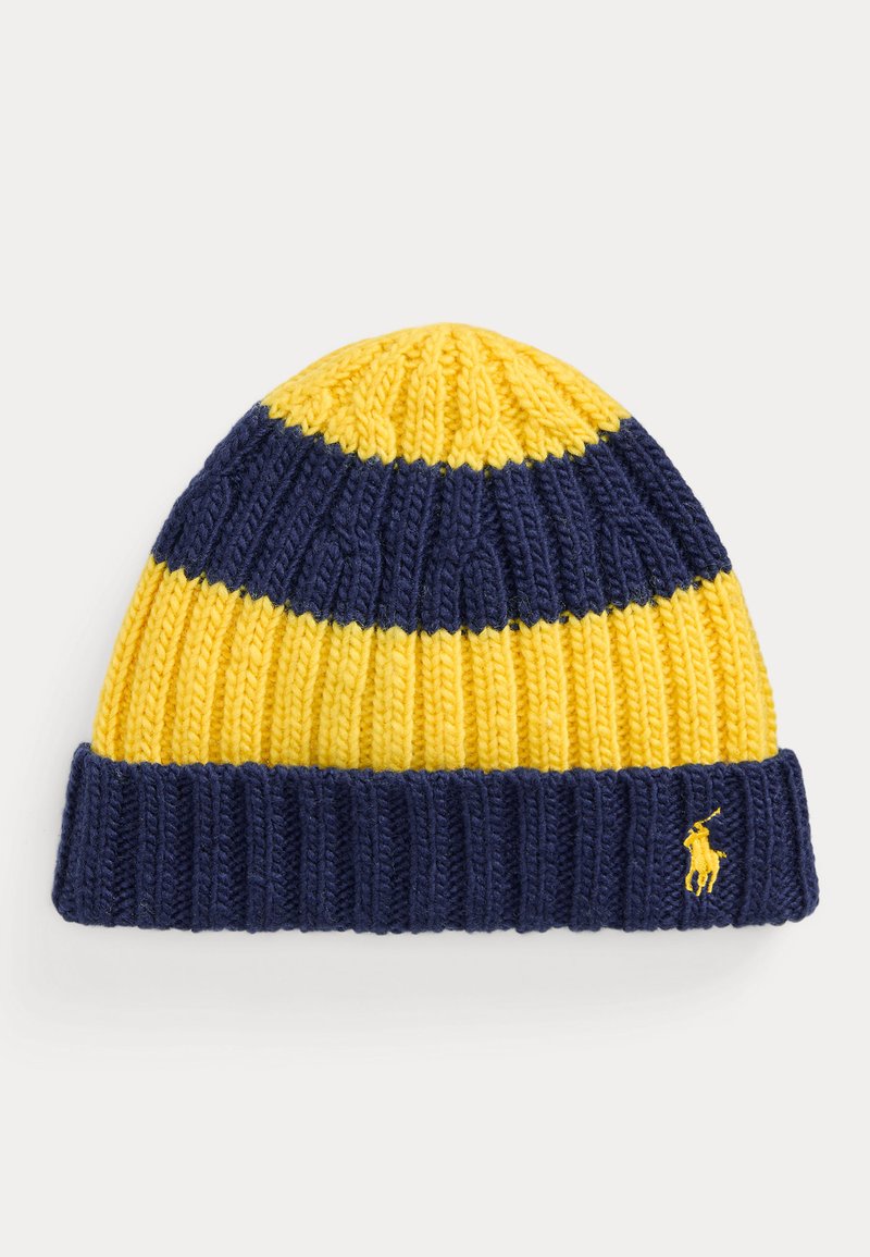 Polo Ralph Lauren STRIPED WOOL RUGBY BEANIE - Bonnet - navy/gold/bleu ...