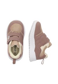 Rosa Sportschuhe aus Mesh und Synthetikmaterial, mit Klettverschluss, weißer Gummisohle und strukturiertem Design für besseren Halt.