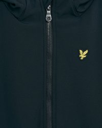 Felpa nera con zip realizzata in morbido tessuto, dotata di zip frontale e di un piccolo logo ricamato giallo a forma di uccello sul lato sinistro del petto.