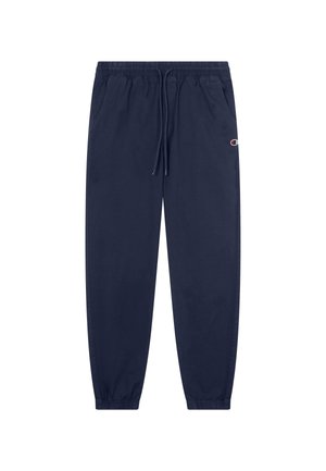 Pantalon de jogging bleu marine avec taille et poignets élastiques, cordon de serrage à l'avant, poches latérales et petit logo Champion sur la cuisse gauche.