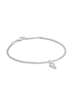 Silver chain bracelet with a small, angled triangle charm and lobster clasp closure on a white background.