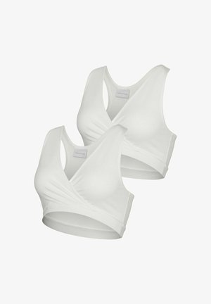 Witte naadloze bralette set met een wikkelontwerp, brede banden en zachte textuur. Bevat twee identieke stukken zonder beugel.