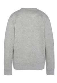Felpa grigia con scollo rotondo, maniche lunghe e orlo a coste. Il tessuto presenta una sottile texture ed è realizzato in morbido materiale di peso medio.
