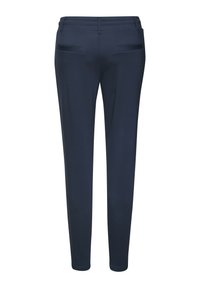 Navy Slim-Fit-Hosen aus glattem Stoff mit einem verdeckten Reißverschluss, zwei Gesäßtaschen und geradem Schnitt.