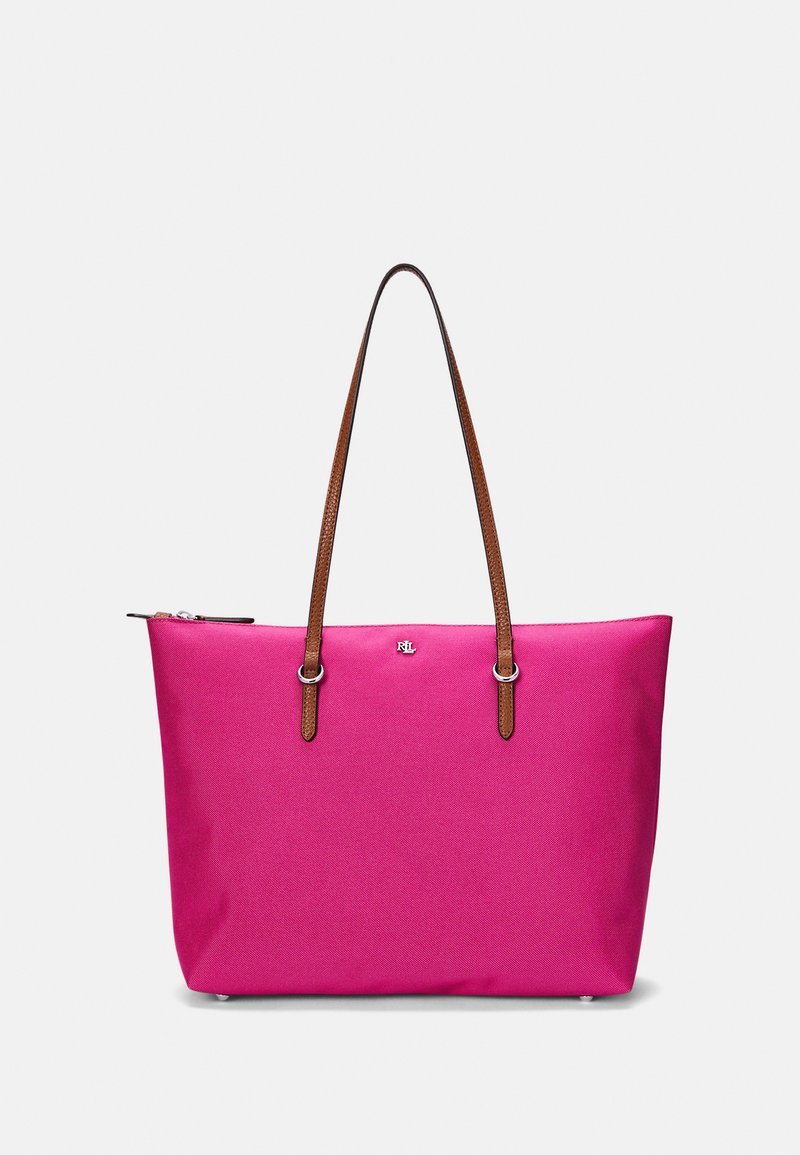 Lauren Ralph Lauren NYLON MEDIUM KEATON TOTE BAG - Maisiņveida soma - bright fuchsia berry/tan