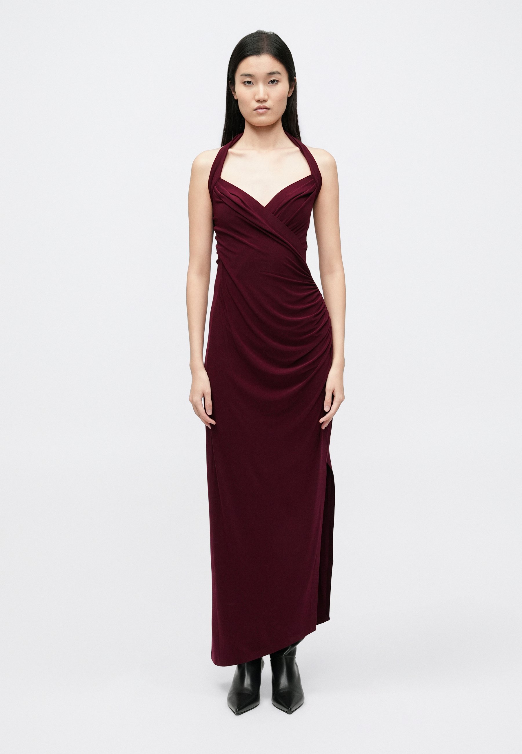 Norma Kamali HALTER SWEETHEART SIDE DRAPE GOWN - Occasion wear -  plum/bordeaux - Zalando.ie