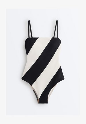 DIAGONAL STRIPED PIQUÉ BANDEAU - Fürdőruha - black
