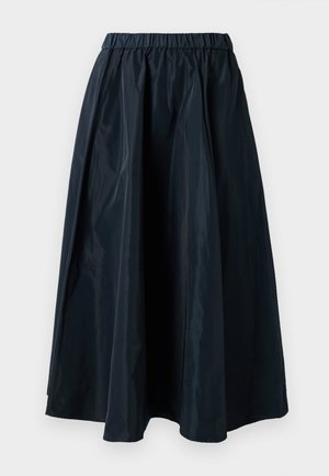 Schwarzer, langer Rock aus einem glänzenden, leichten Stoff. Verfügt über einen elastischen Bund und ein fließendes Design mit einer glatten, sauberen Verarbeitung.