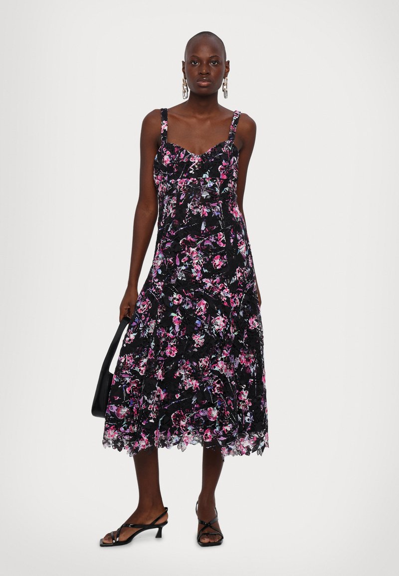 one shoulder chiffon midi dress Minna Gown Rosette One-Shoulder Shimmer Chiffon Dress