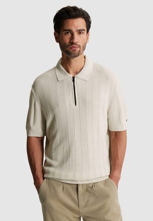 Cast Iron, CAST IRON - POLO SHIRT WITH ALLOVER TEXTURE AND ZIPPER CLOSURE - , - Polo - white onyx