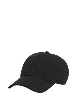Sort baseballcap med buet skygge, perforerede sidepaneler til ventilation og subtilt præget "W" logo på fronten.