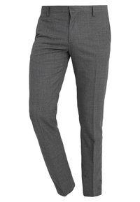 Grijze geruite broek met een slim fit, gemaakt van geweven stof, voorzien van voorzakken en een gladde textuur. Tailored ontwerp met riemlussen.