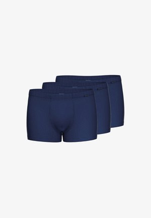 Drei Paar navyblaue Boxershorts aus strukturiertem Stoff, mit einem figurschmeichelnden Schnitt und dezentem Branding am Bund.
