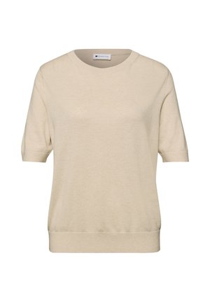 Pull en maille beige à manches courtes avec col rond et ourlet et poignets côtelés, étiquette Street One.