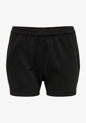 Pantaloni sportivi neri realizzati in tessuto morbido. Presentano una vita elasticizzata e un taglio dritto. Design minimalista senza fantasie o dettagli.