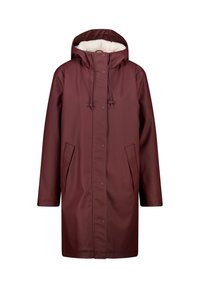 Vesimärjähtävä tummanpunainen takki hupulla, jossa on pehmeä fleecevuori, napit ja sivutaskut. Keskipitkän muotoilun ansiosta takki tarjoaa hyvää peittävyyttä.