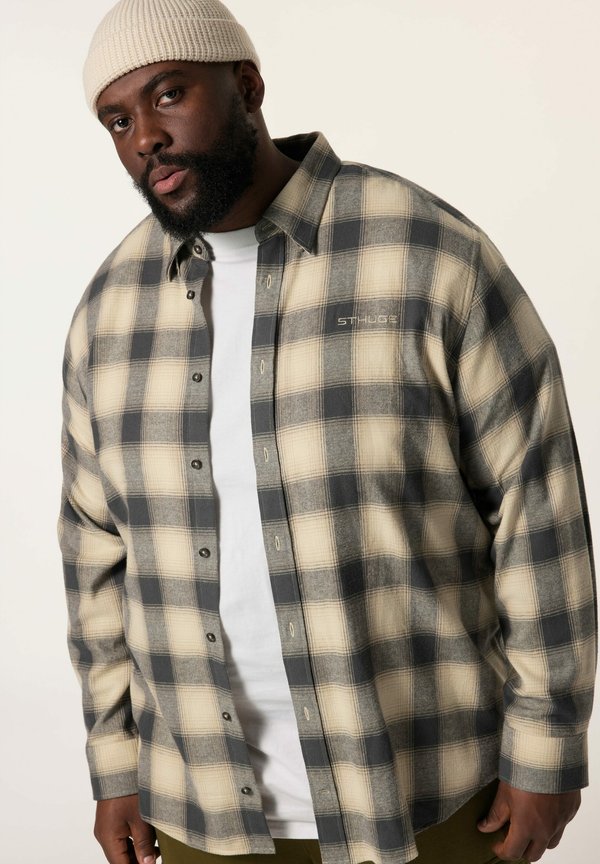 CHECK LONG SLEEVE COVERED BUTTON-DOWN COLLAR - Hemd - beige