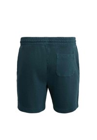Pantaloncini verde scuro con vita elastica e una tasca posteriore, realizzati in un tessuto morbido e strutturato. Design casual, lunghezza sopra il ginocchio.