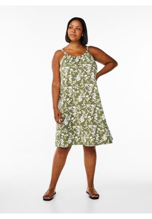 Zizzi MIDI-TRÄGER - Jerseyklänning - oil green aop