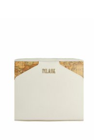 Borsa bianca testurizzata con un flap superiore caratterizzato da una stampa di una mappa vintage. Nome del marchio in tonalità oro "KLASSE" sul davanti. Forma rettangolare semplice.