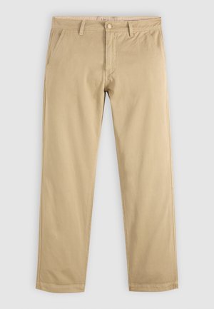 Khaki chino's met een rechte pijp, voorzien van twee zijzakken en een tailleband met riemlussen. Gemaakt van zachte, duurzame katoenstof.