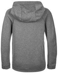 Grå hettejacka i mjukt tyg, med en enkel design, långa ärmar och en avslappnad passform med rak fåll.