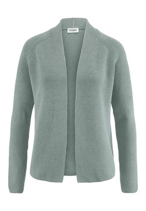 Cardigan aperto grigio chiaro lavorato a maglia con maniche lunghe e colletto e orlo a coste.