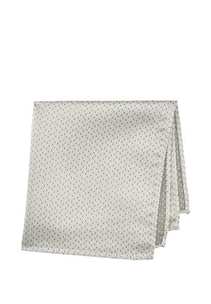 Hellgraues Satin-Einstecktuch mit kleinem Punktemuster, ordentlich gefaltet.
