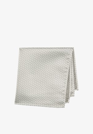 Fazzoletto da taschino in raso grigio chiaro con piccolo motivo a puntini, piegato ordinatamente.