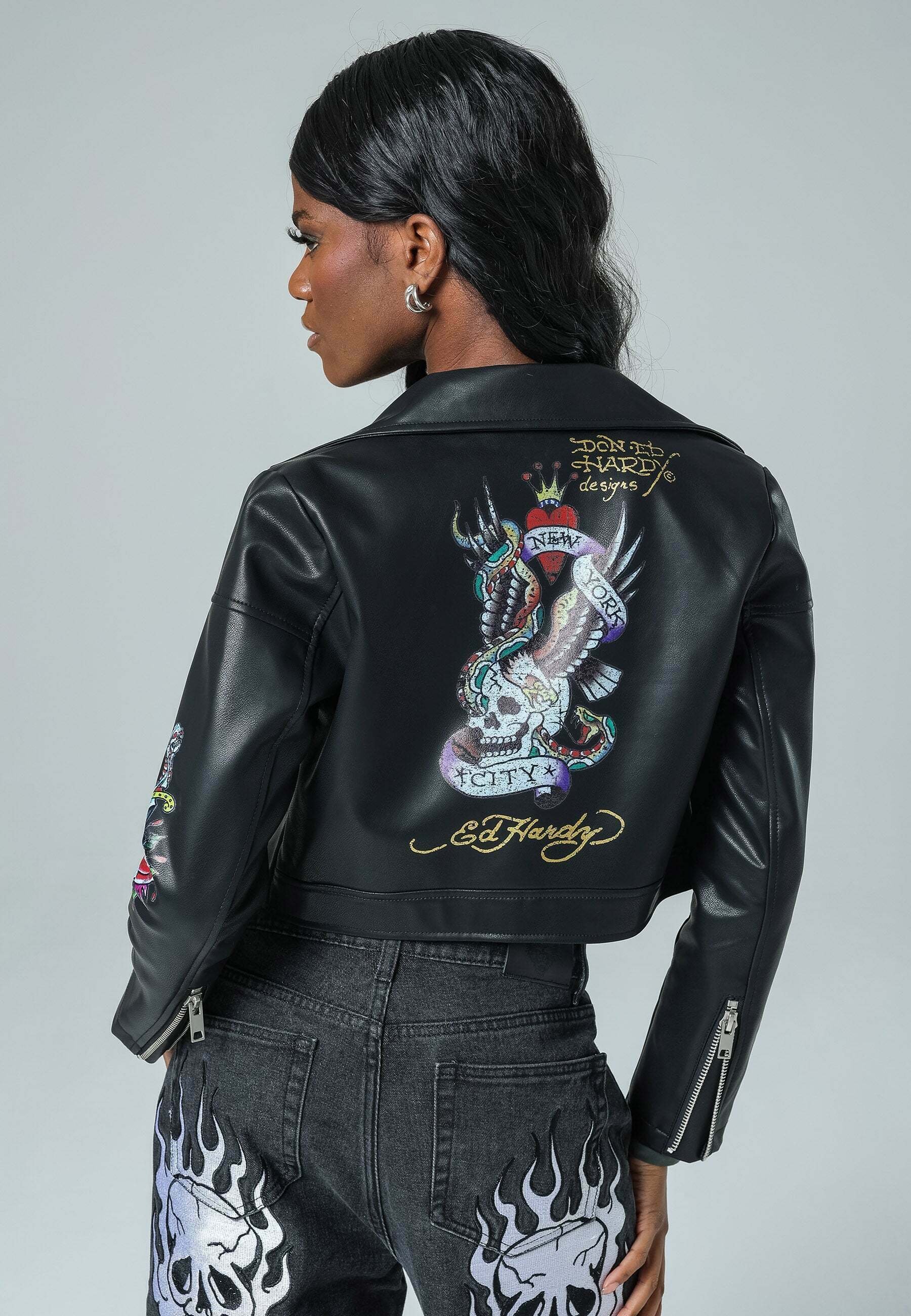 Ed Hardy BORN FREE NYC - Faux leather jacket - black - Zalando.ie