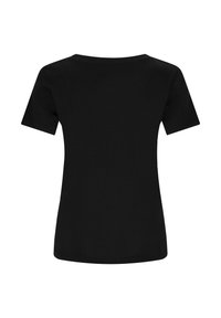 Camiseta negra de manga corta, cuello redondo, fabricada en algodón suave, diseño minimalista, lisa sin patrones ni gráficos, ajuste estándar.