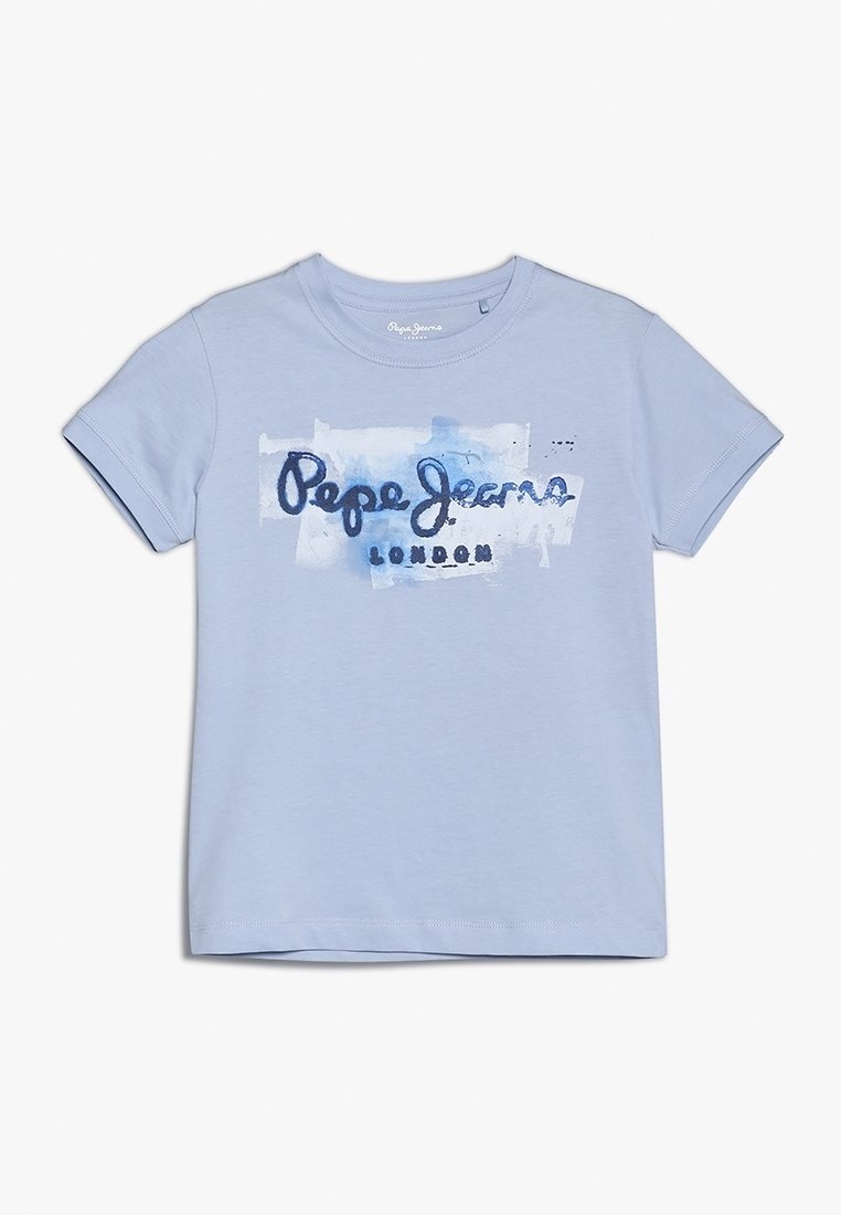Světle modré bavlněné tričko s kulatým výstřihem, které má logo ve stylu akvarelu v tmavě modré barvě s nápisem "Pepe Jeans London."