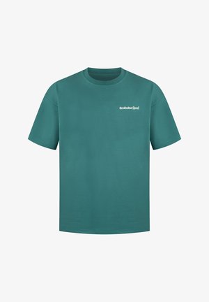 Teal katoenen t-shirt met een ronde hals en korte mouwen. Bevat een wit "Smilodox Sport" logo op de linkerborst.