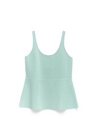 Miętowozielony sweter na ramiączkach z rozszerzonym dołem i teksturowanym materiałem. Posiada dopasowaną górę, która przechodzi w kształt peplum.