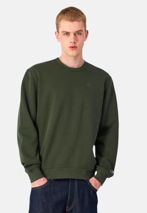 Donkergroen sweatshirt met lange mouwen, ronde hals en geribbelde manchetten. Heeft een klein logo op de borst en een casual pasvorm.