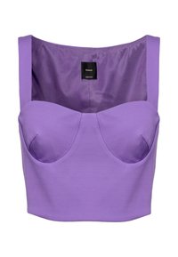 Cropped top viola con spalline spesse, linea del busto strutturata e texture liscia. All'interno presenta un tessuto a contrasto con un'etichetta di cura.