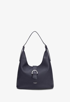 Borsa a tracolla in pelle blu scuro con dettaglio fibbia argento e singolo cinturino, con marchio Diana&Co Firenze sulla parte frontale.